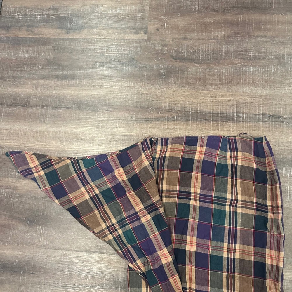 Lauren Ralph Lauren Plaid Linen Wrap Midi Skirt 6 Green Purple Academica Preppy - Picture 6 of 7